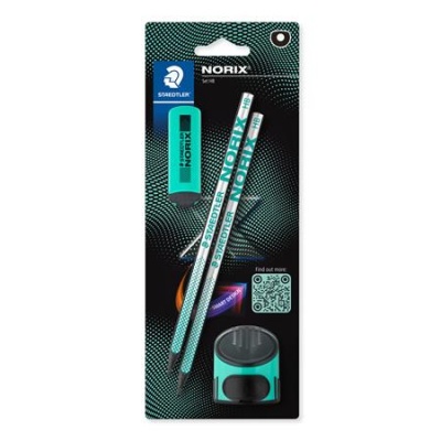 Grafitceruza készlet, hegyezővel, radírral, HB, STAEDTLER "Norix® 181", franciazöld